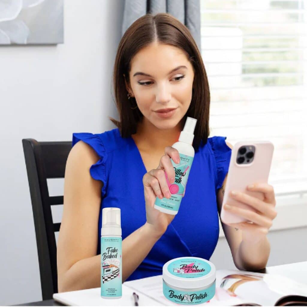 Women showing products